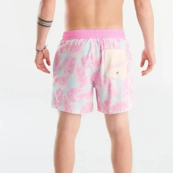 SLUNKS BASJOO MEN’S SHORTS LIGHT BLUE WITH PINK PALM LEAVES - S,M